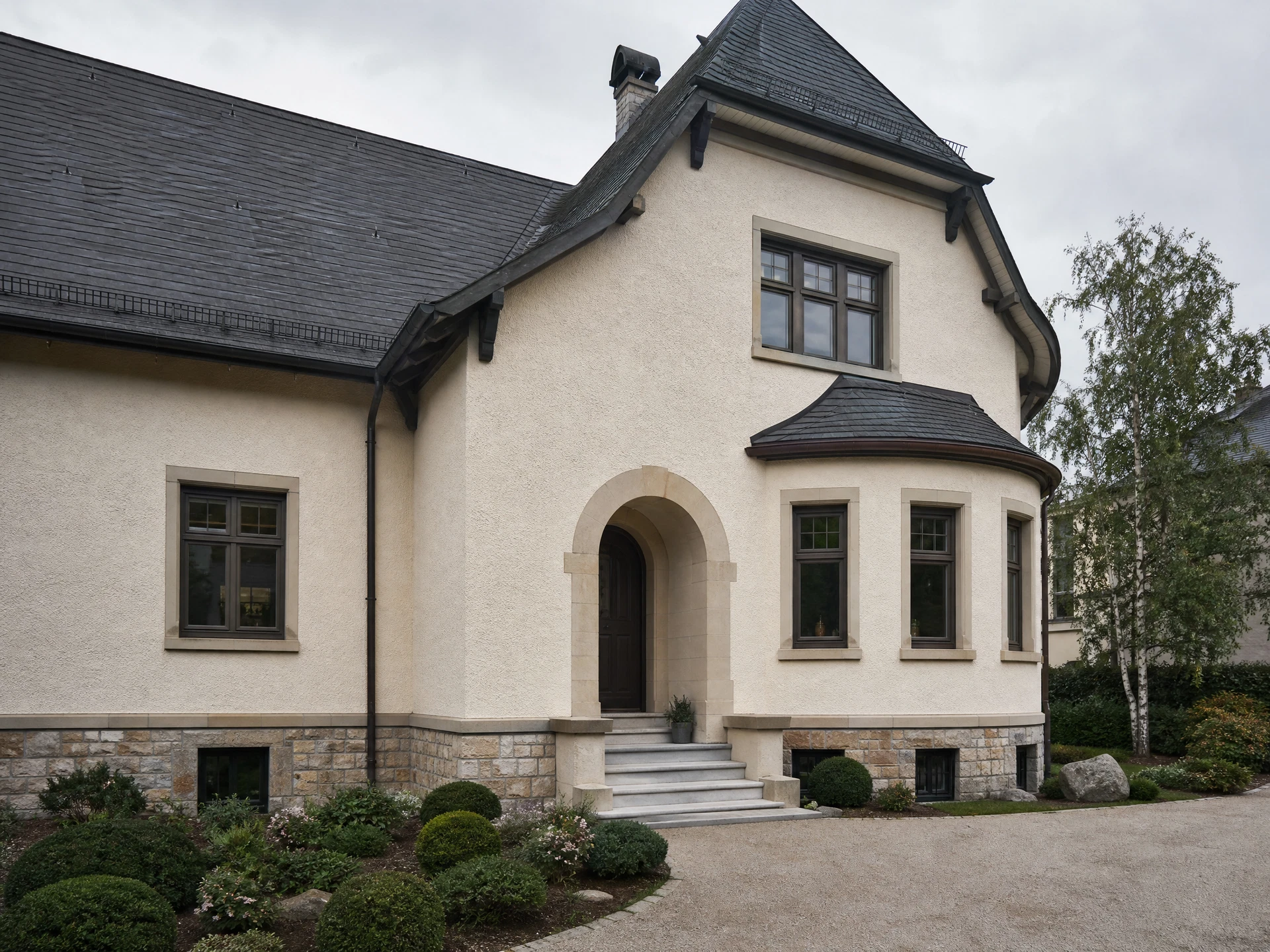 Maison luxembourgeoise à façade en crépi minéral clair
